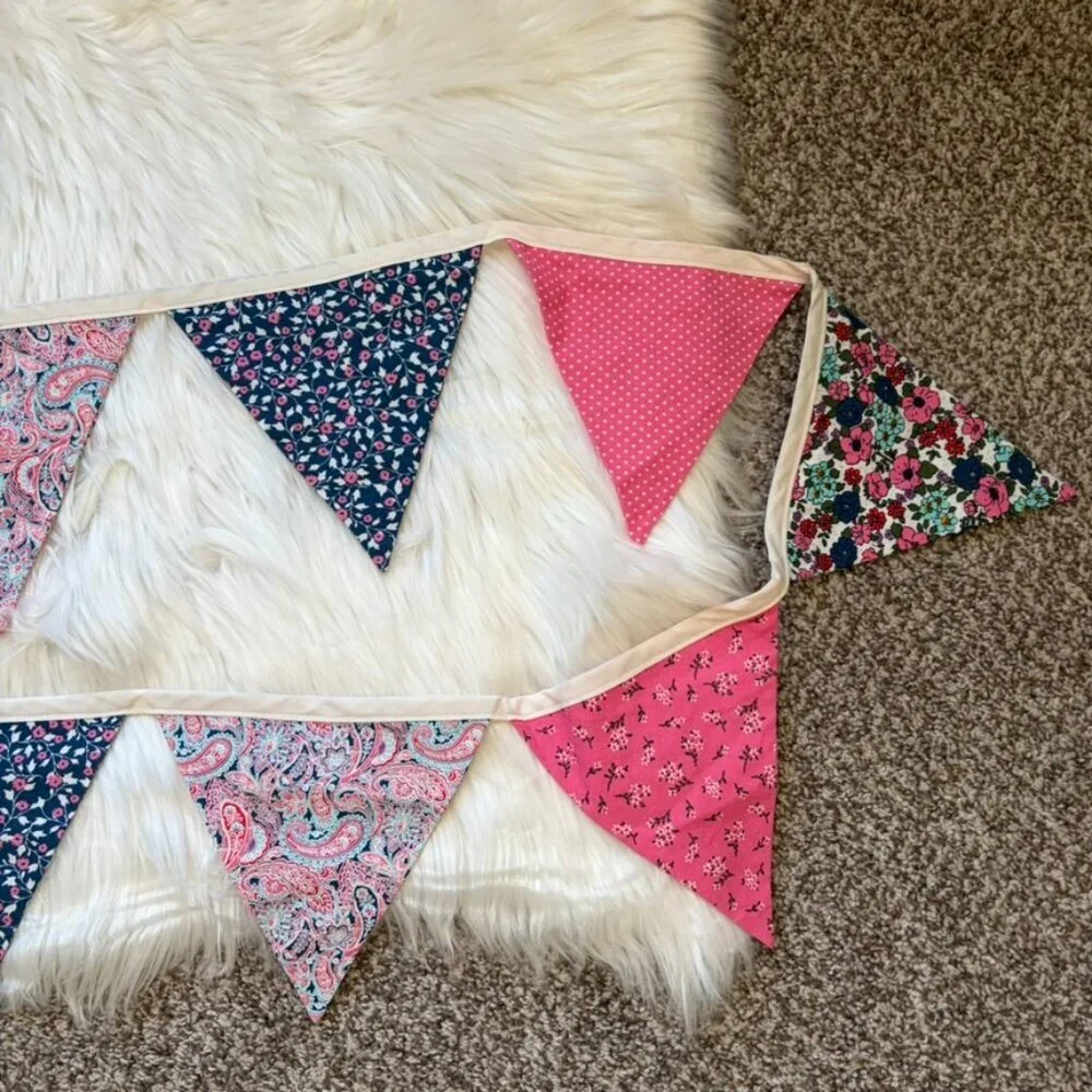 Floral & Pink Patterned Flag Pedant Decor 104 Inches